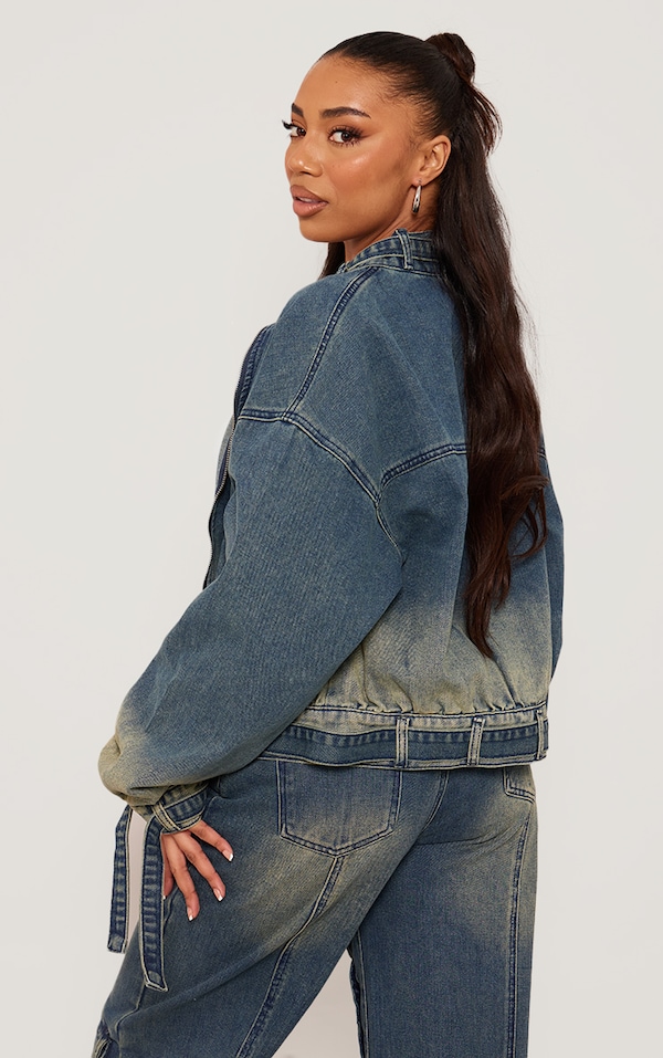 Tall Vintage Mid Wash Zip Up Denim Jacket PrettyLittleThing AUS