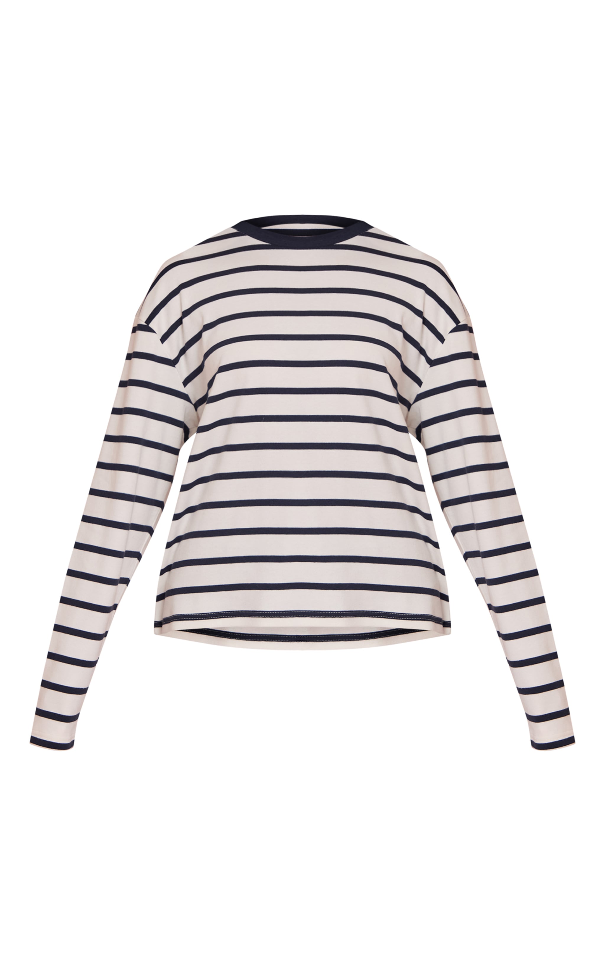 Navy Stripe Cotton Long Sleeve Boxy T Shirt  image 5