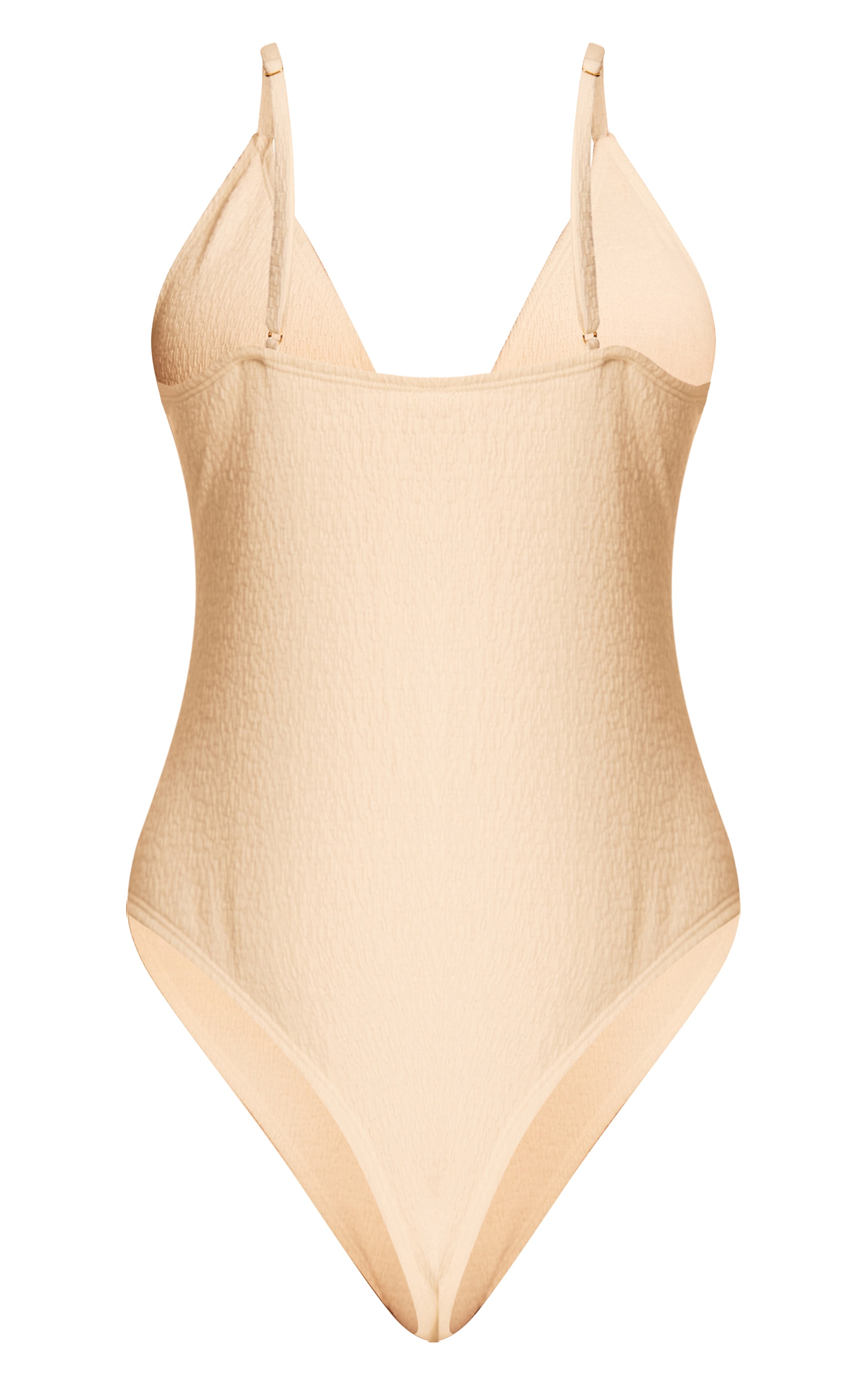 Cream Textured Flower Trim Plunge Swimsuit image 6