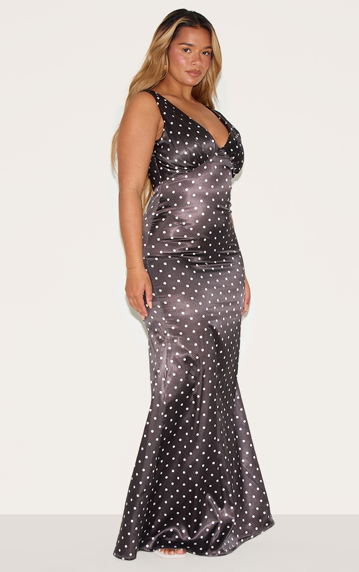 Shape Chocolate Satin Polka Dot Plunge Front Maxi Dress image 3