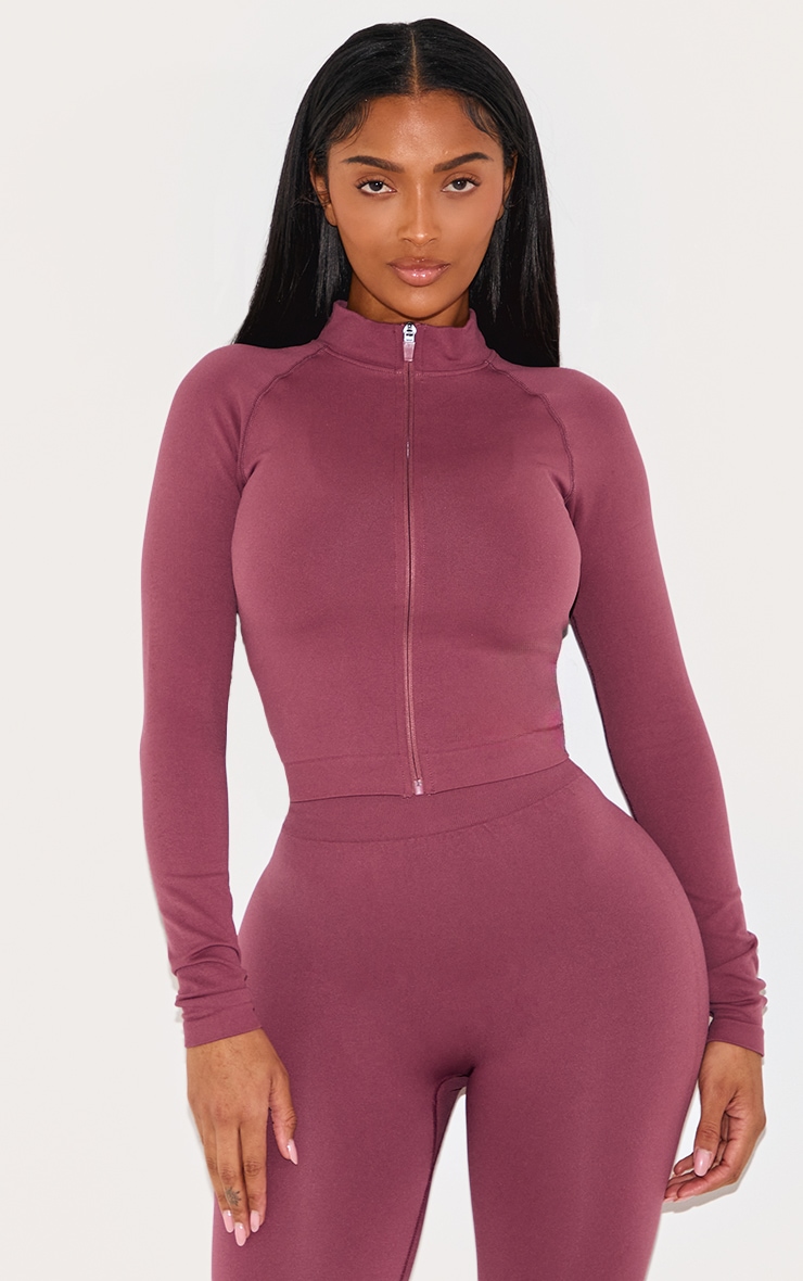 Shape Burgundy Seamless Active Zip Through Jacket image 1