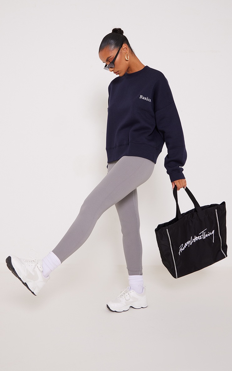 Navy Basics Embroidered Deep Band Crop Sweatshirt image 3