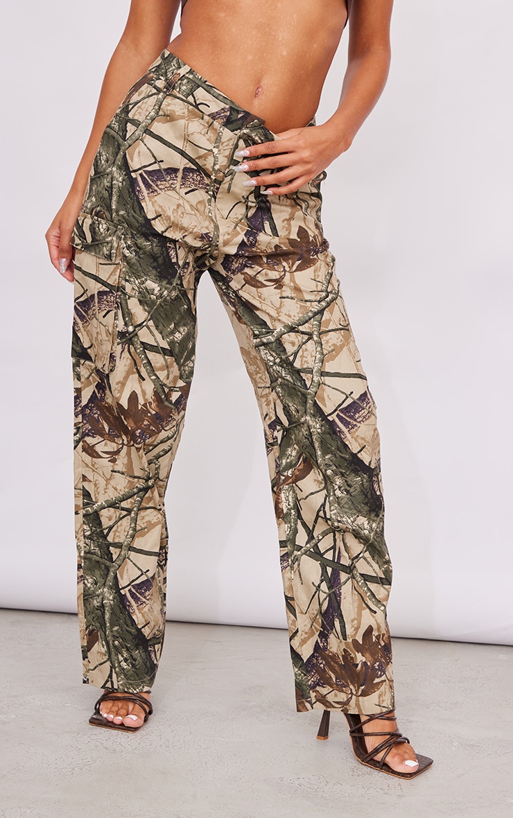 Khaki Abstract Camo Wide Leg Cargo Trousers image 2