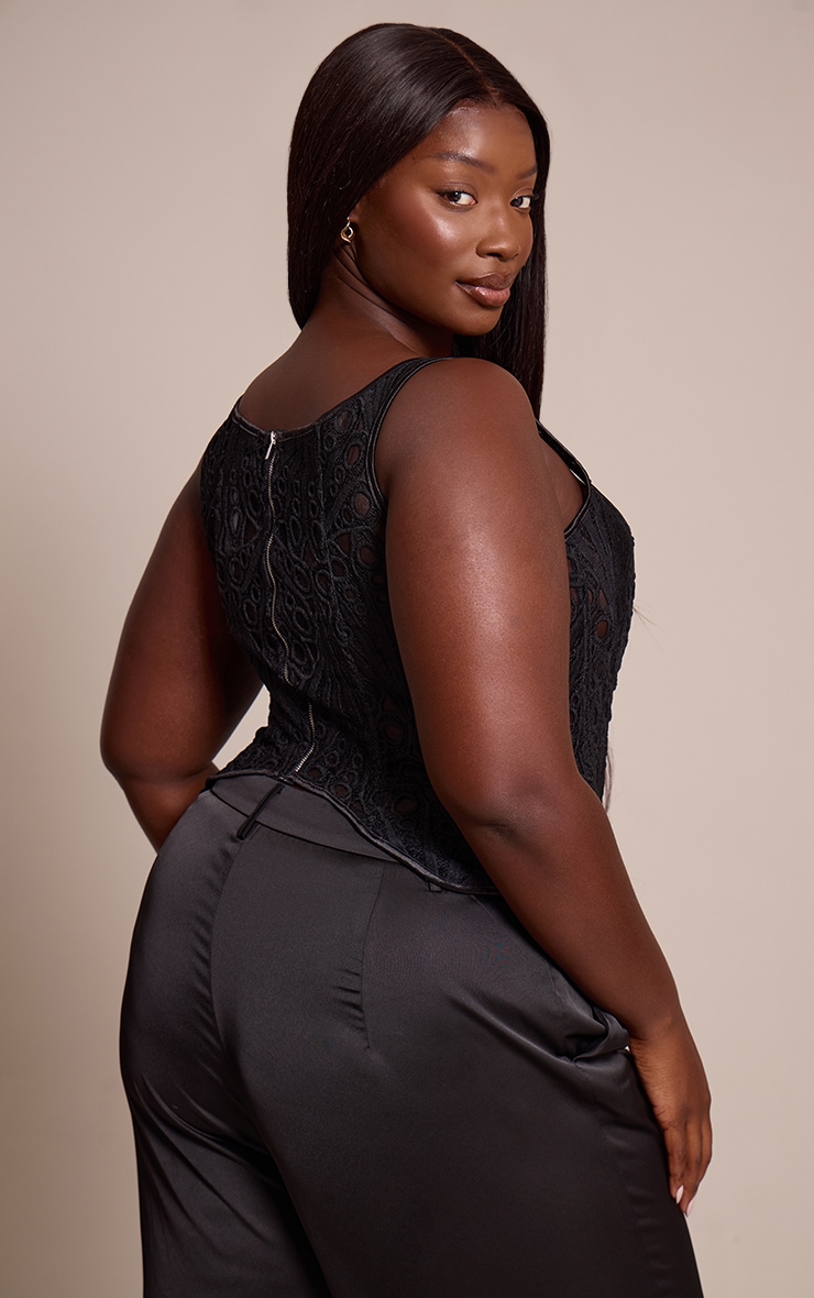 Plus Black Textured Sheer Floral Square Neck Corset image 2