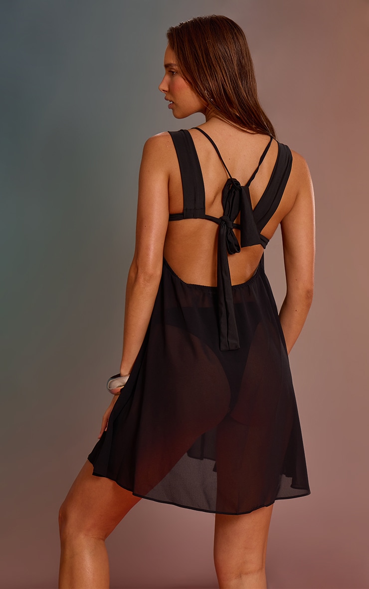 Black Chiffon Plunge Halter Beach Dress image 2