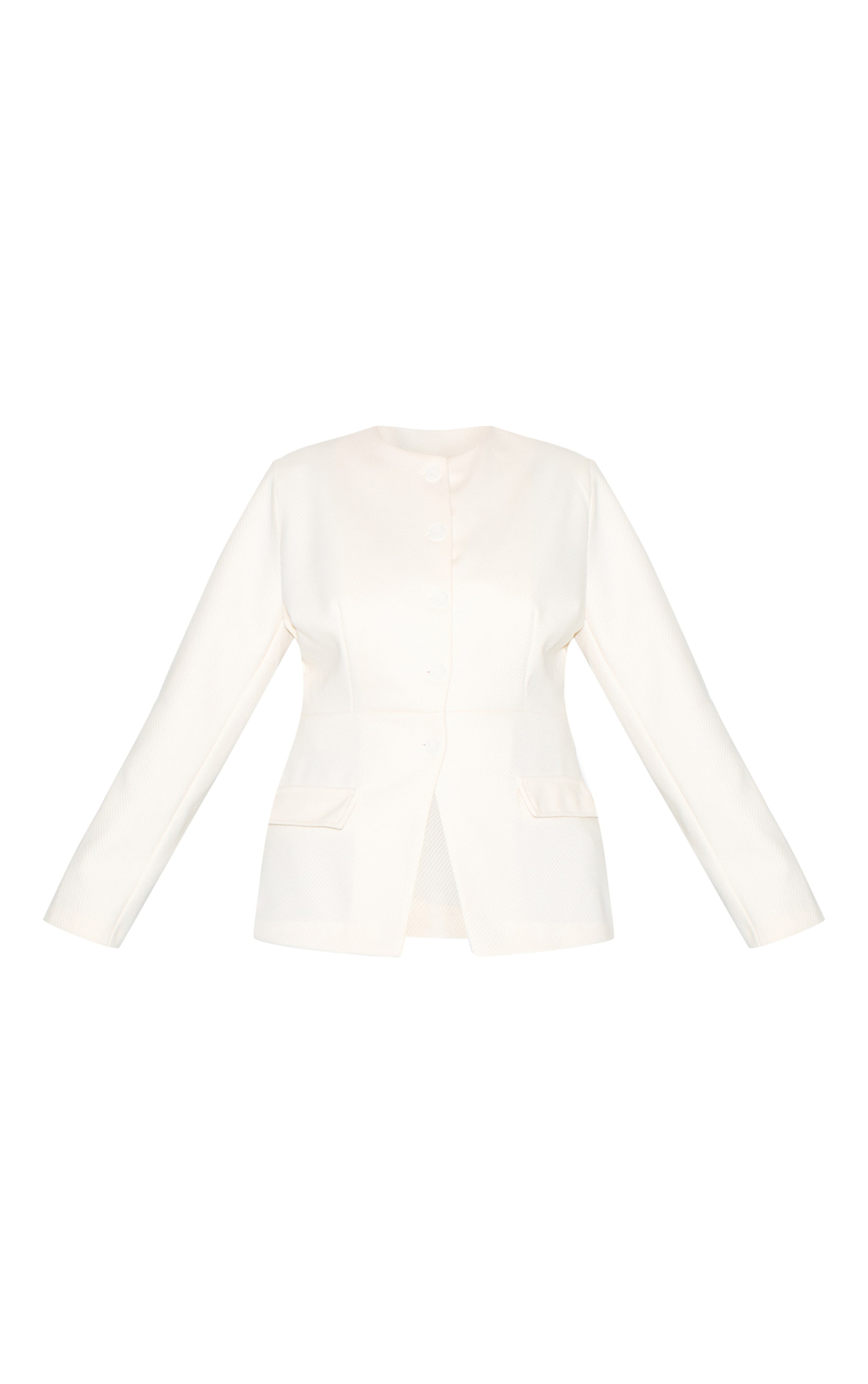 Blazer Long Modèle Crème Grande Taille Boutonné Sans Col image 5