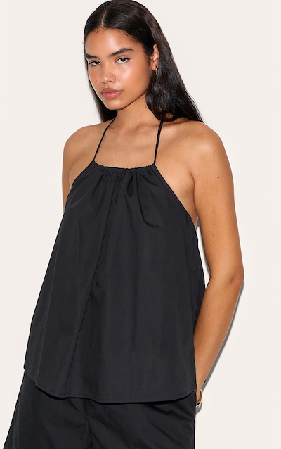 Tall Top en popeline noire à dos nu échancré