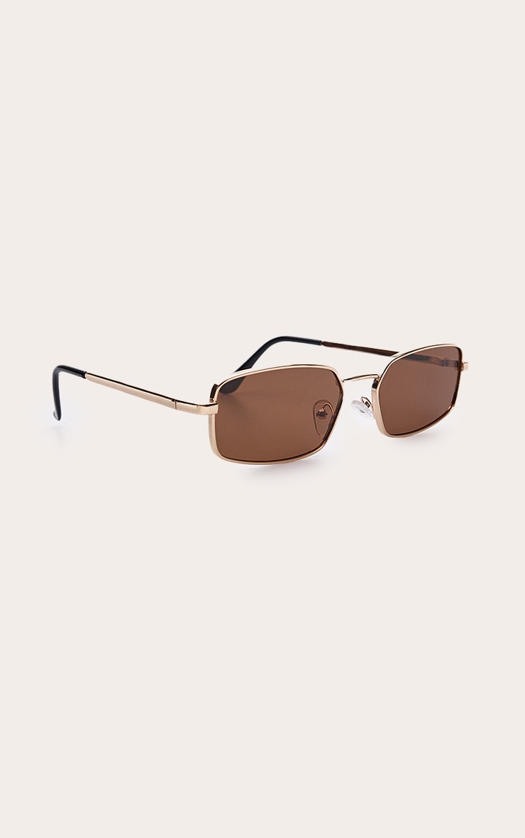 Gold Frame Brown Lens Metal Rectangle Sunglasses image 3