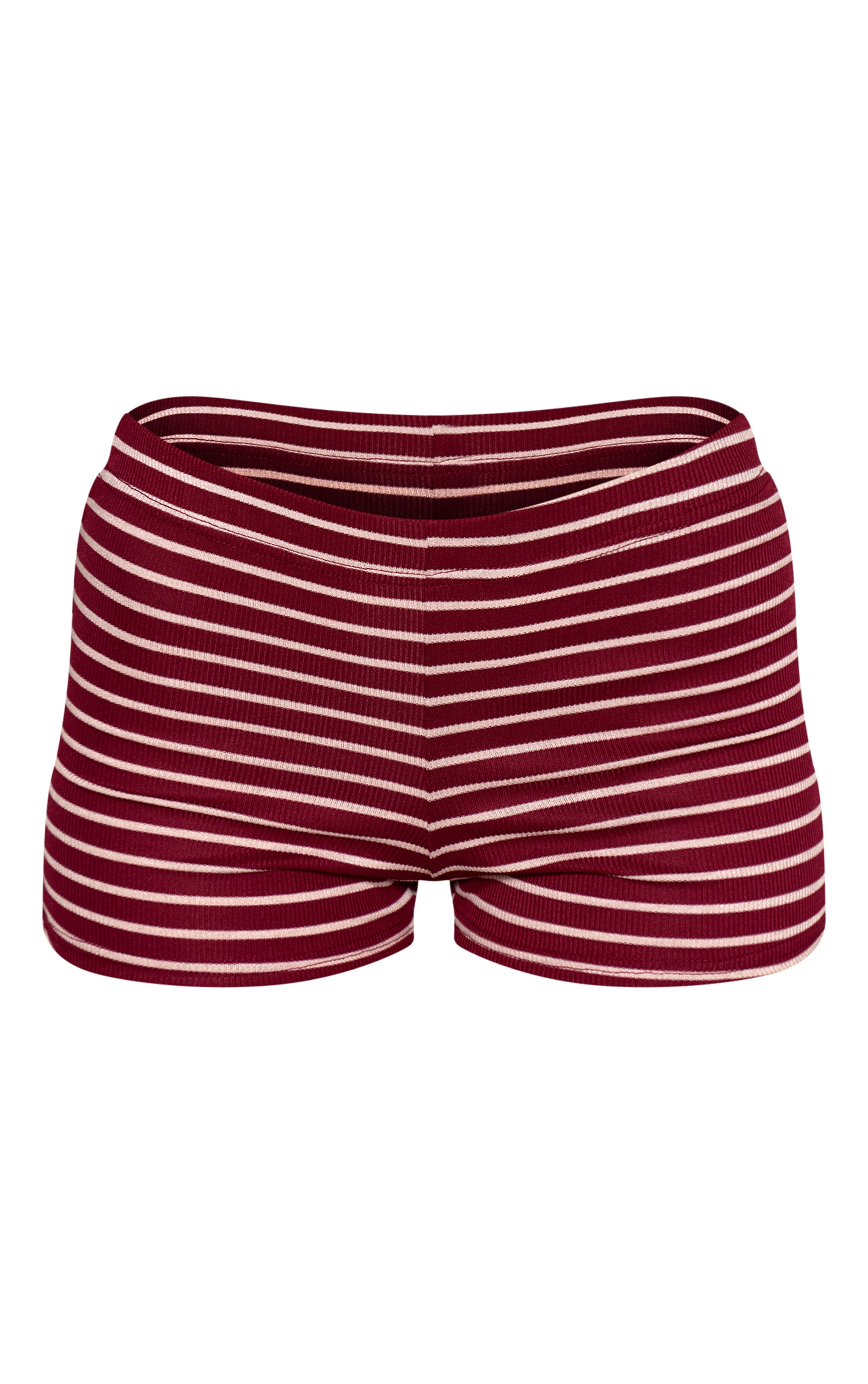 Burgundy Stripe Ribbed Hotpants image 6