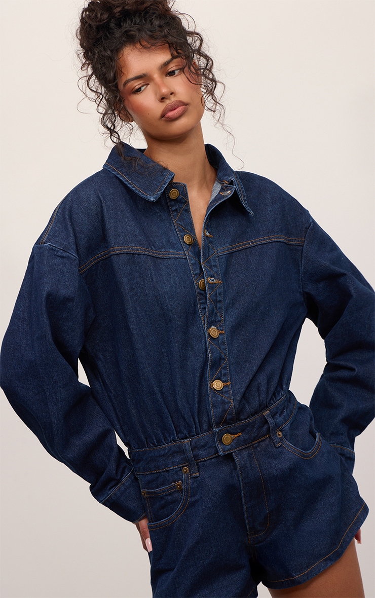 Indigo Long Sleeve Denim Playsuit