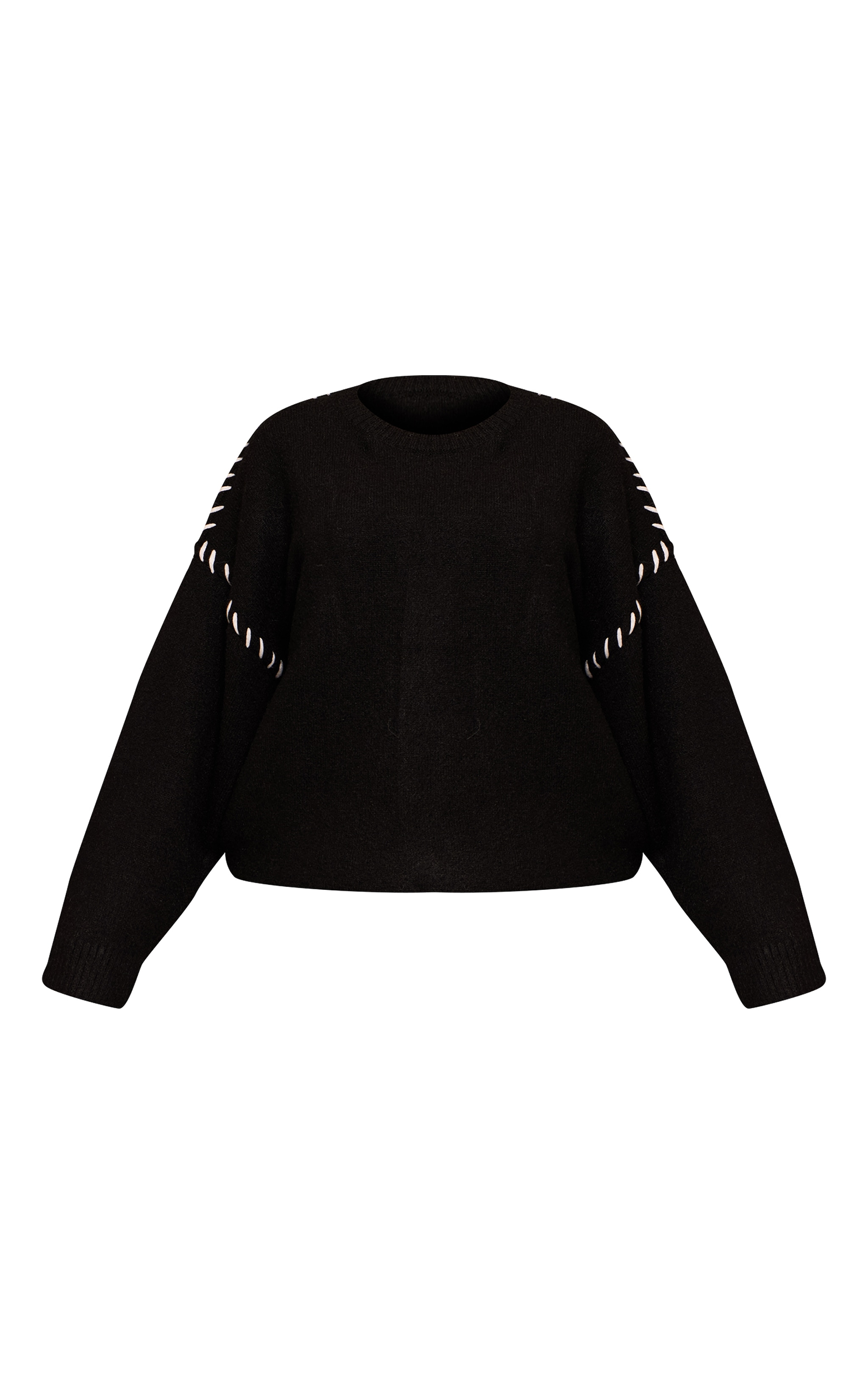 Plus Black Blanket Stitch Knit Jumper image 5