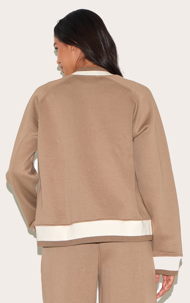Taupe Contrast Seam Sweat Bomber Jacket image 2