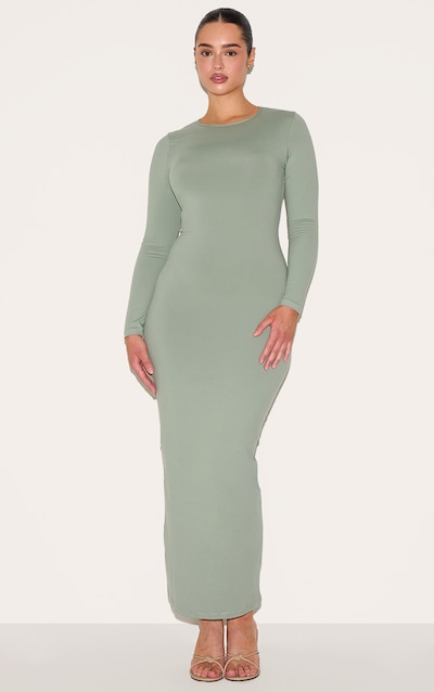 Shape Sage Green Sculpted Long Sleeve Maxi Dress