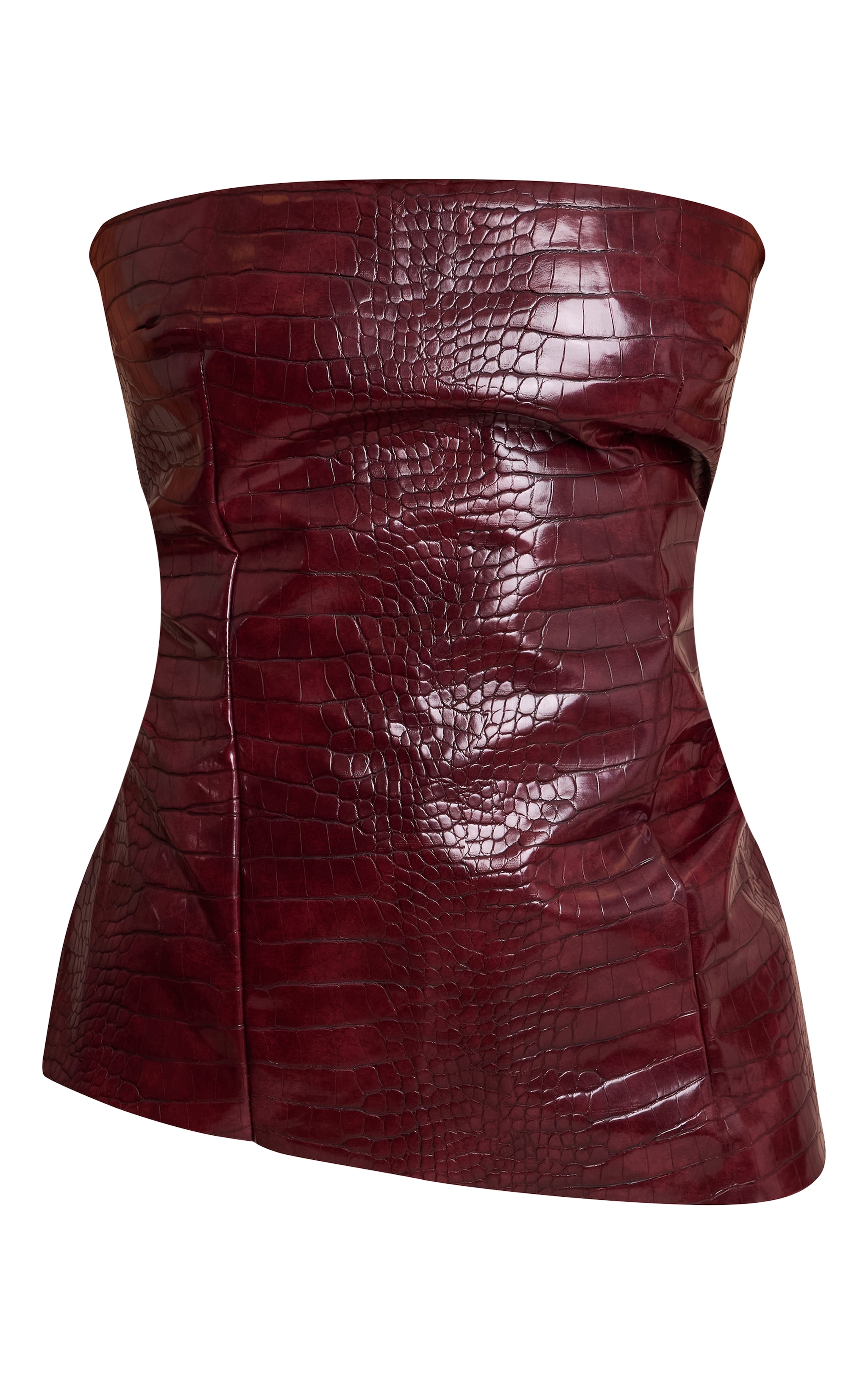 Petite Top bustier en PU bordeaux effet croco image 5