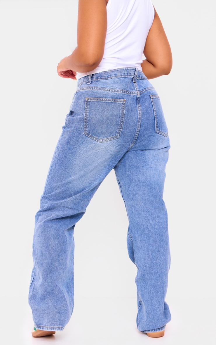 Plus Light Blue Wash Open Knee Straight Leg Jeans | Plus