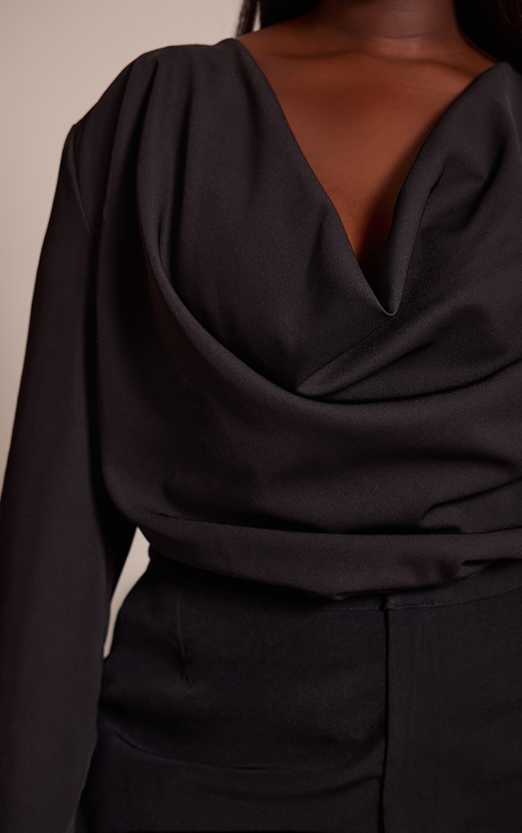 Plus Black Woven Drape Plunge Top  image 4