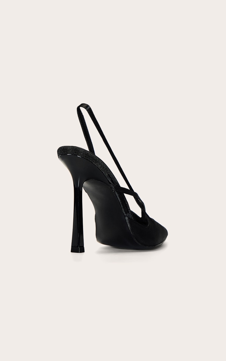 PLT Label Black Satin Sling Back Strappy Stiletto Heel Court image 4