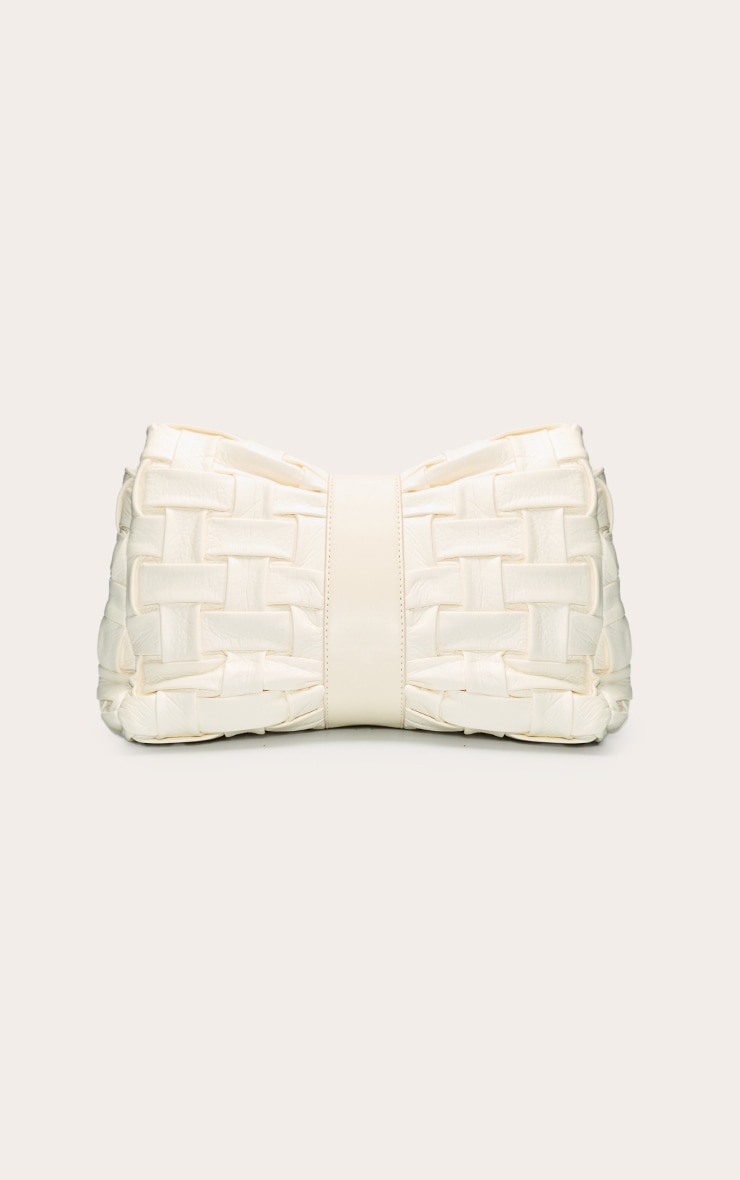 Cream Cross Weave Fold Over Clutch Bag image 4