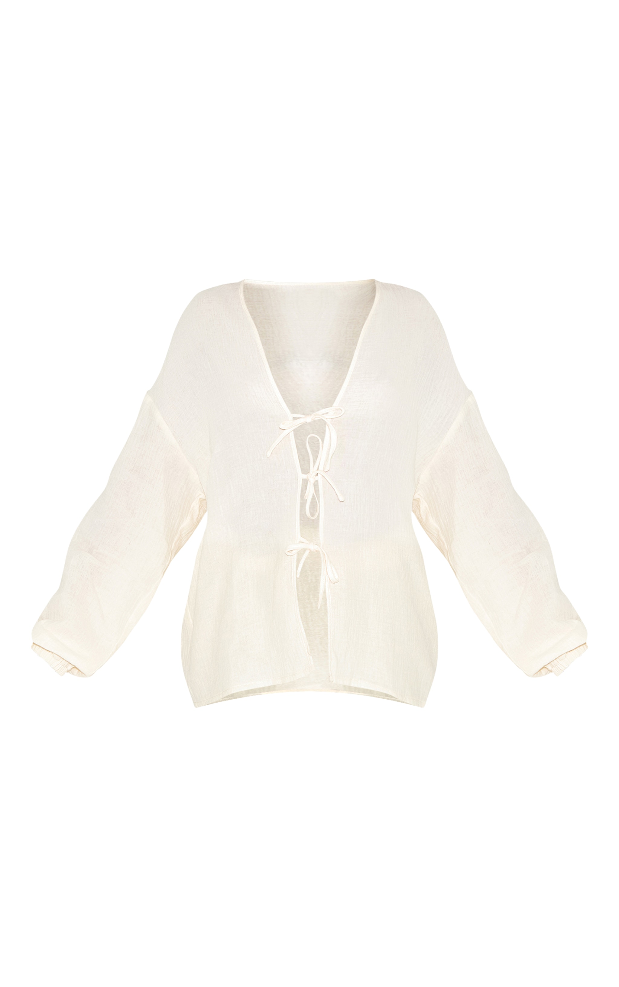 Chemise haute à nouer en étamine texturée crème image 5
