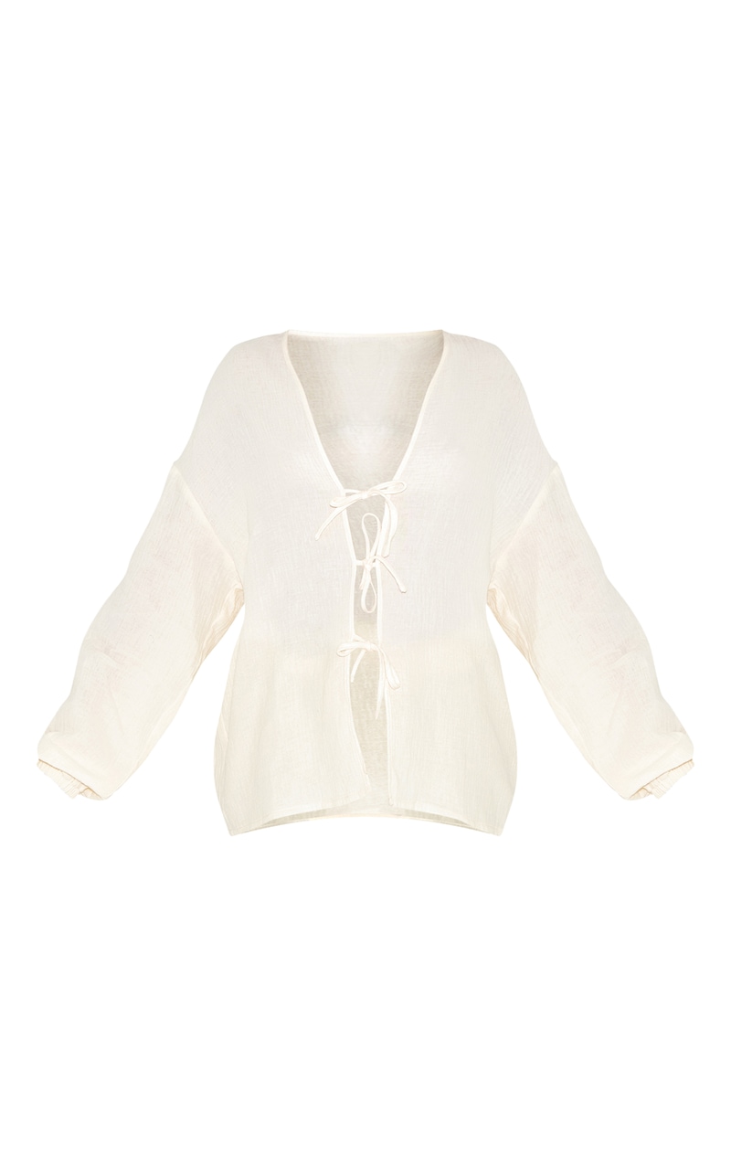 cream print tie front top work/play ... /xl to 2x main image 0