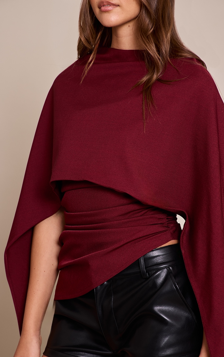 Plum Woven Cape Detail Ruched Long Top image 4