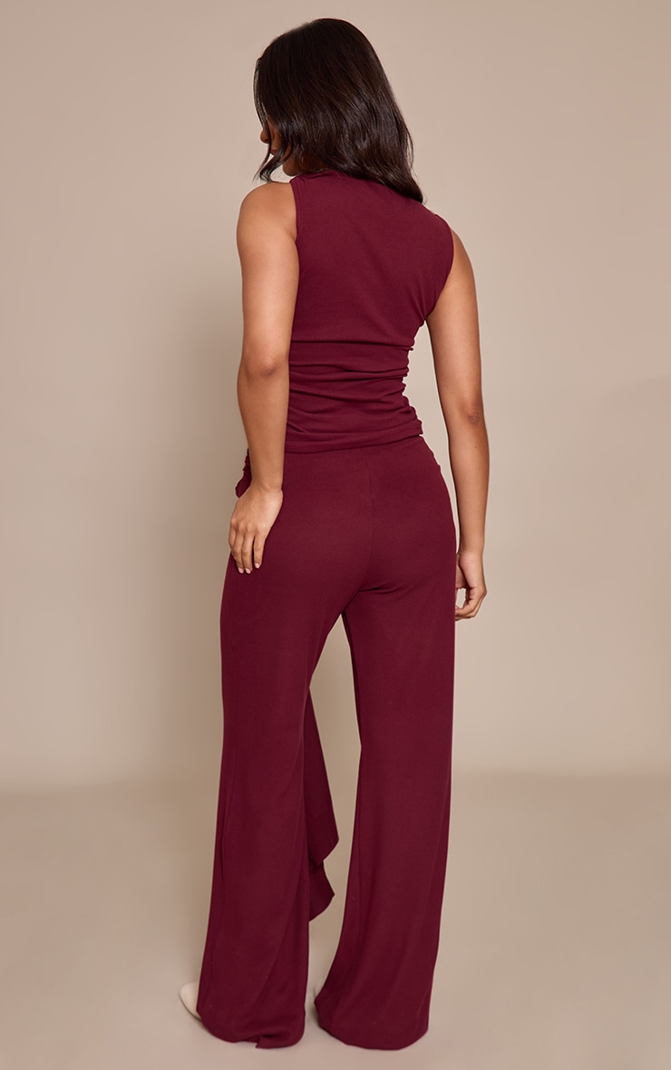 Petite Burgundy Drape Detail Wide Leg Pants  image 3