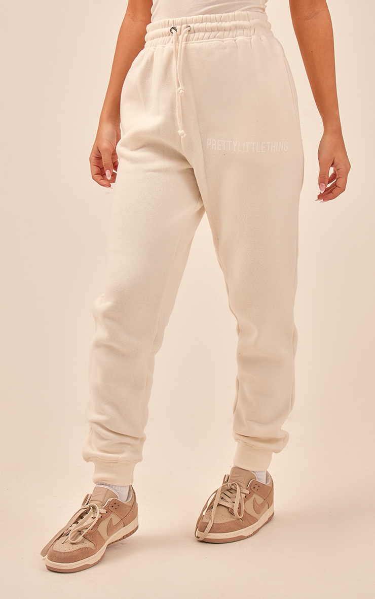 PRETTYLITTLETHING Off White High Waisted Washed Cuffed Track Pants image 2