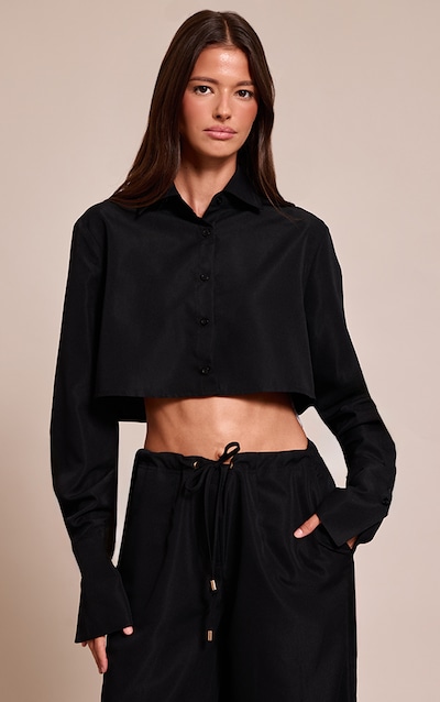 Black Woven Cropped Shirt