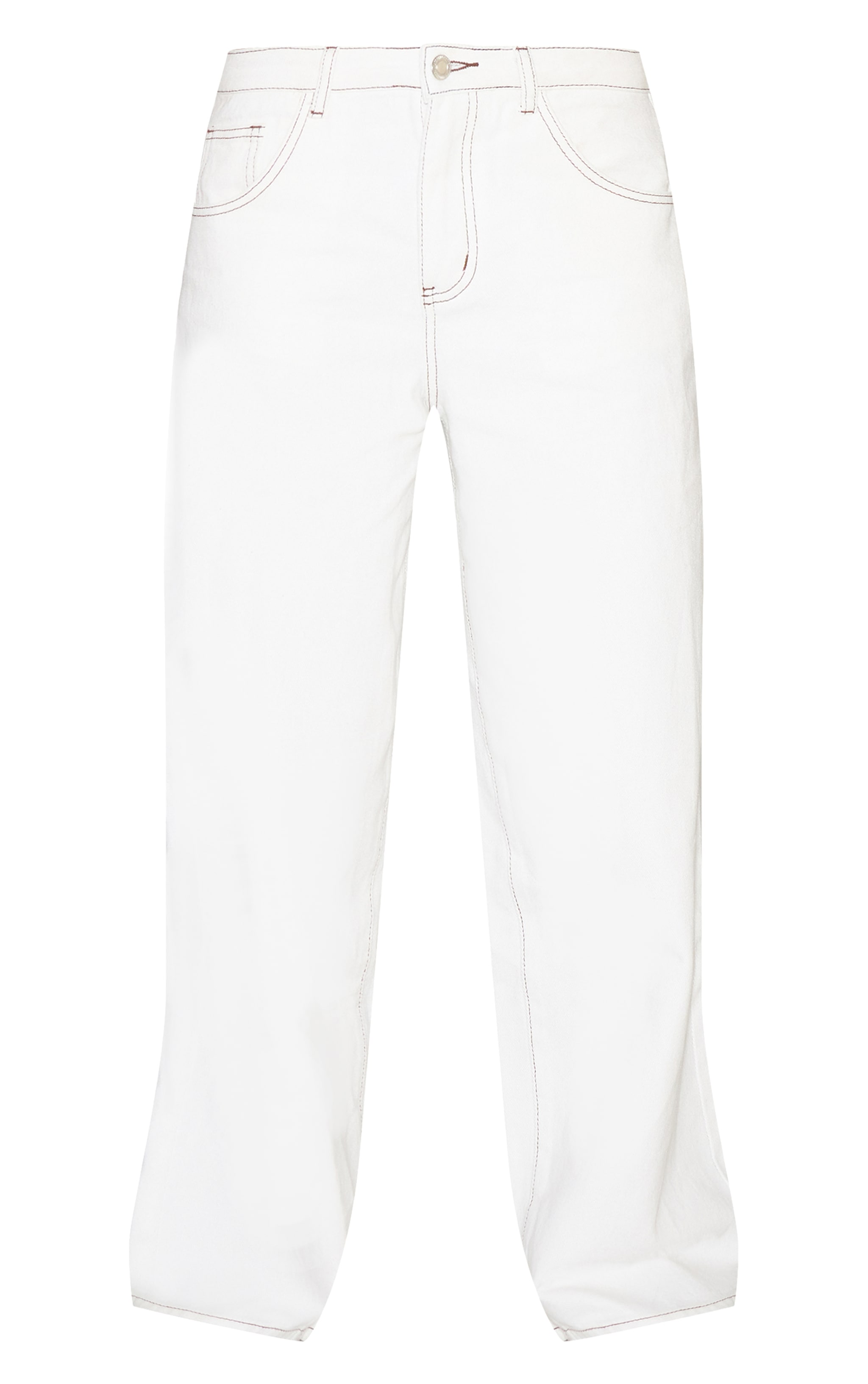 White Contrast Stitch Low Rise Wide Leg Jeans image 5