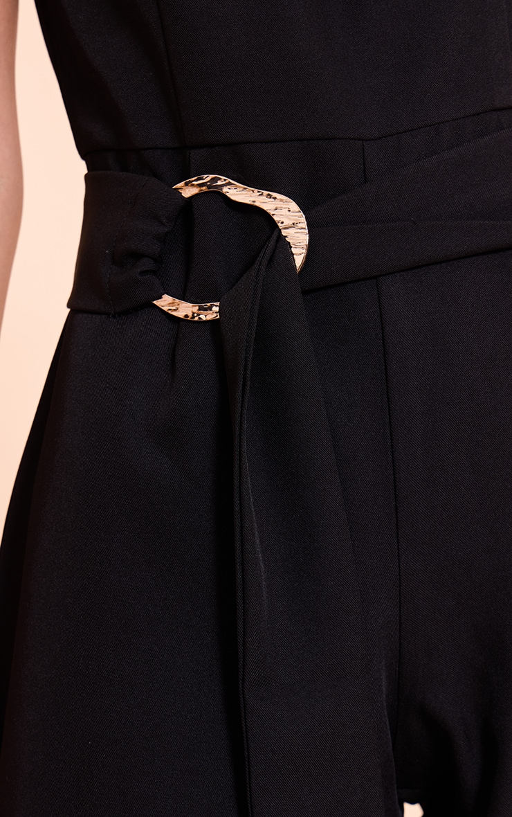 Black Woven Crew Neck Belt Wide Leg Jumpsuit image 4