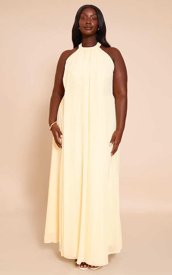 Plus Lemon Chiffon Extreme Pleated Maxi Dress