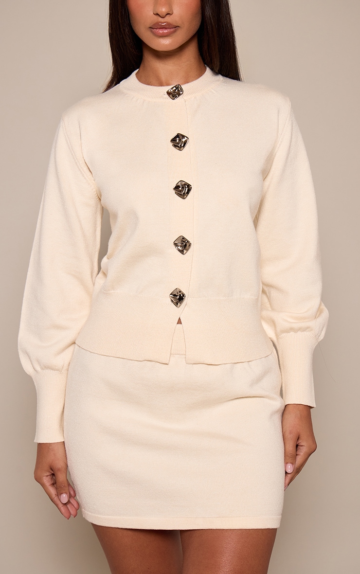 Petite Cream Rib Waist Knitted Fitted Mini Skirt image 2