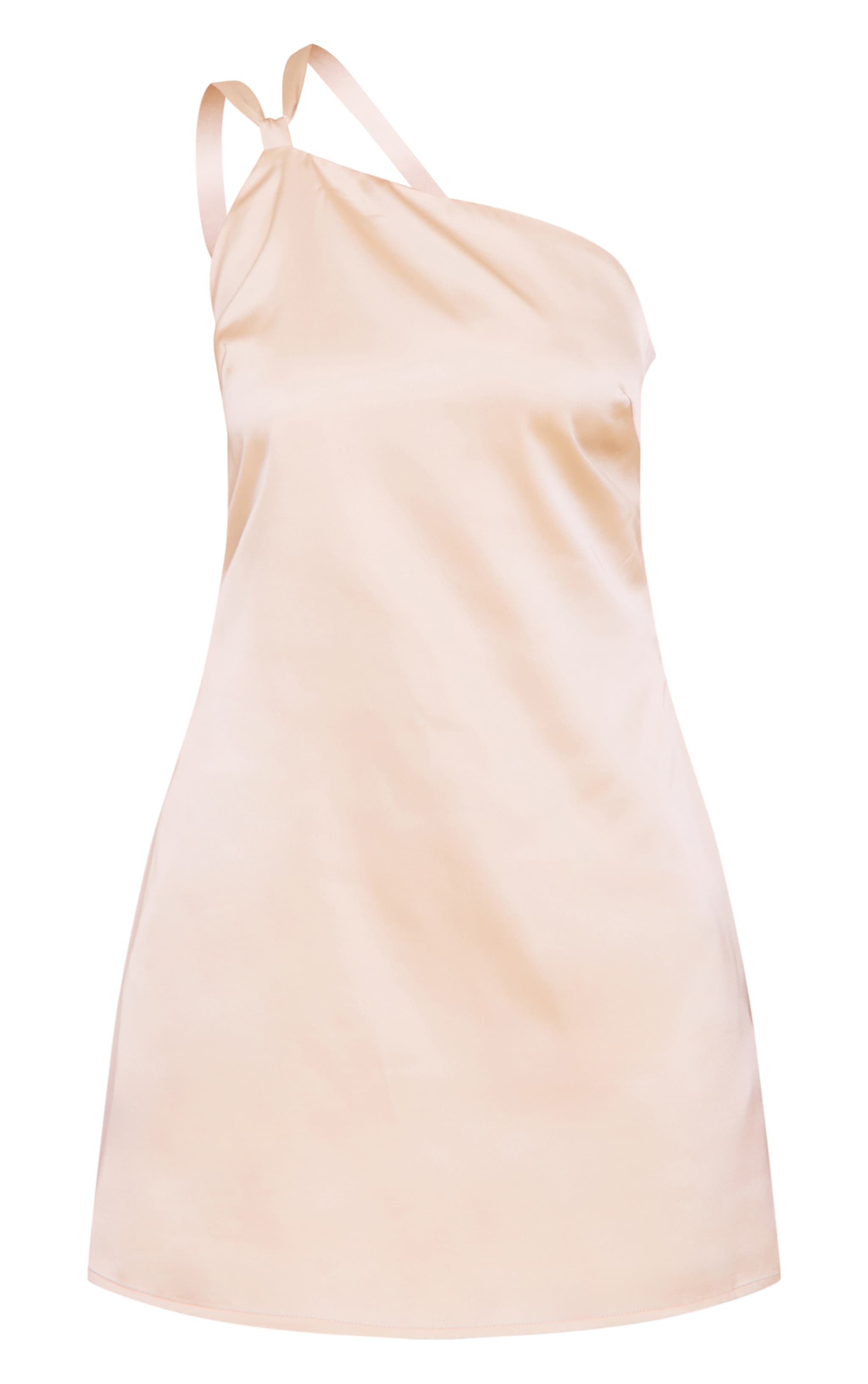 Natural Satin One Shoulder Tie Back Mini Dress image 5