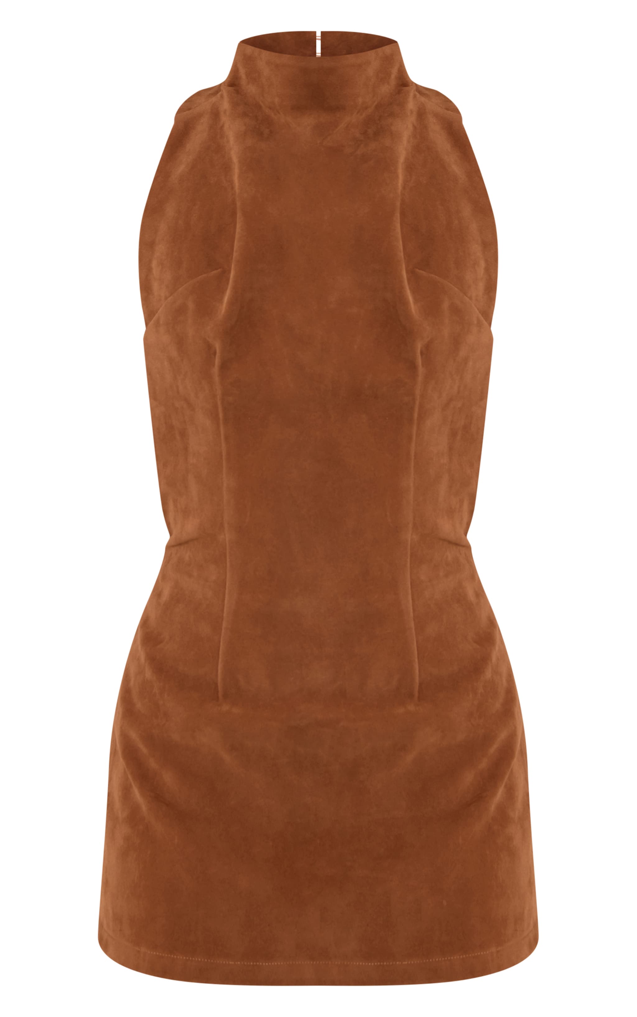 Camel Suede Halterneck Mini Shift Dress image 5