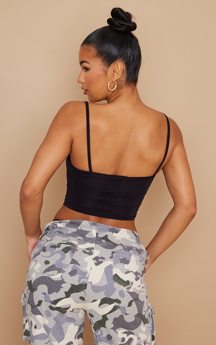 Basic Black Slinky Strappy Crop Top image 2