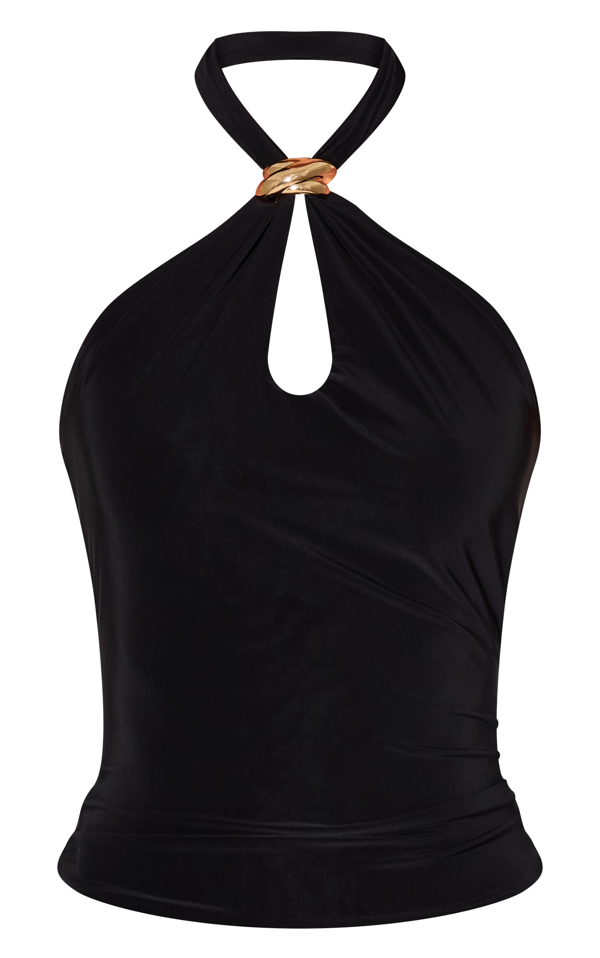 Black Double Layer Slinky Trim Halter Neck Long Top image 5