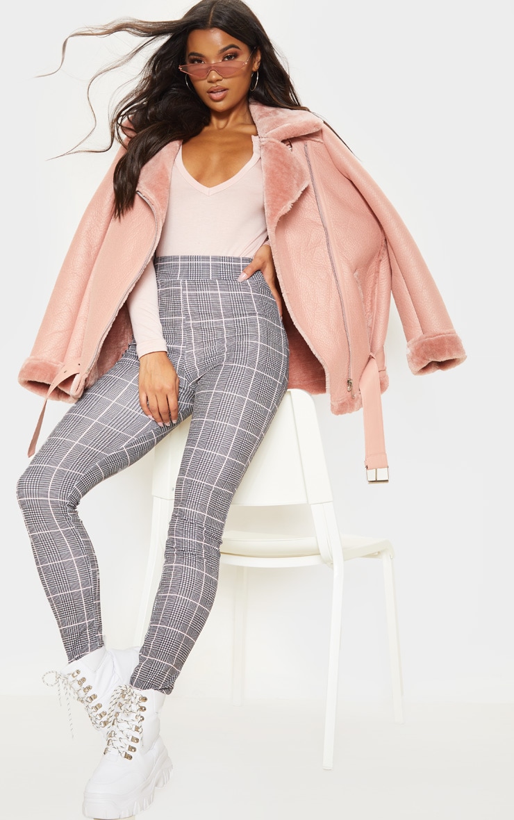 Black Check Print Skinny Pants
