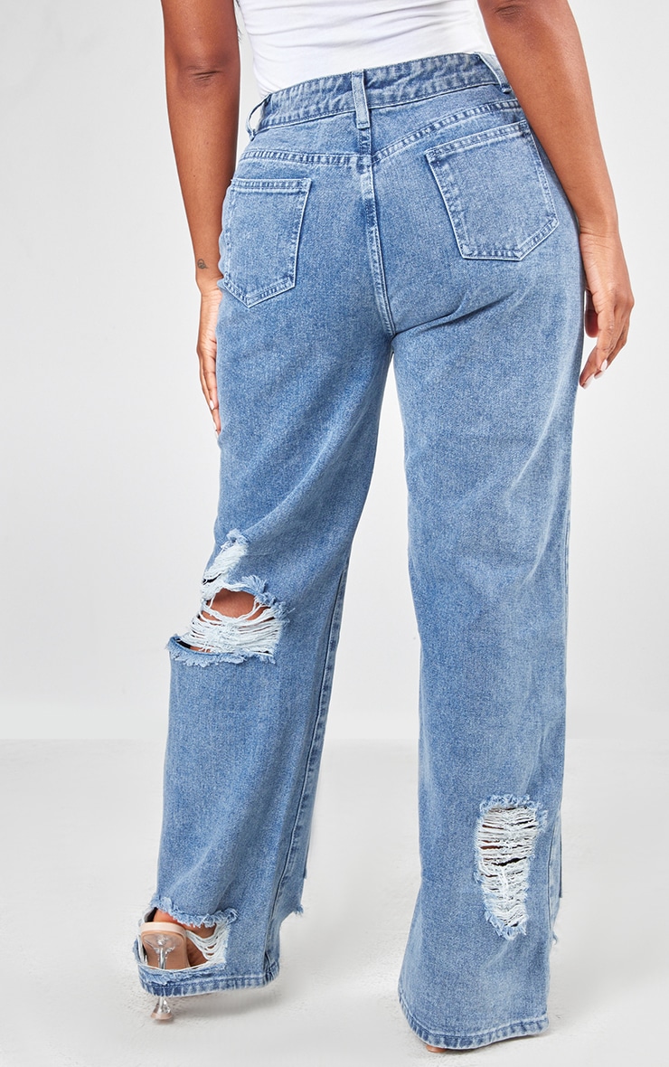 Shape Light Blue Distressed Detail Wide Leg Jeans image 3