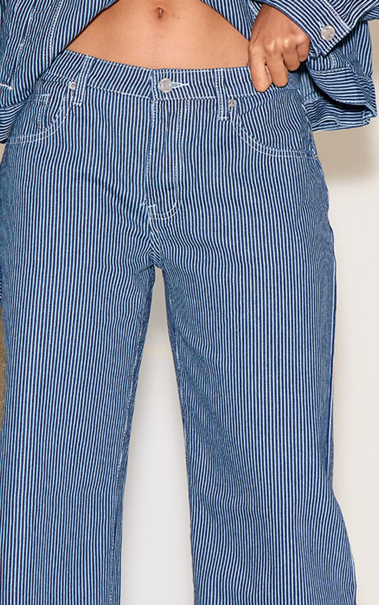 Navy Striped Low Rise Wide Leg Jeans image 4