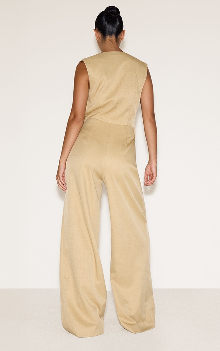Camel Woven Tailored Asymmetric Vest Jumpsuit image 2