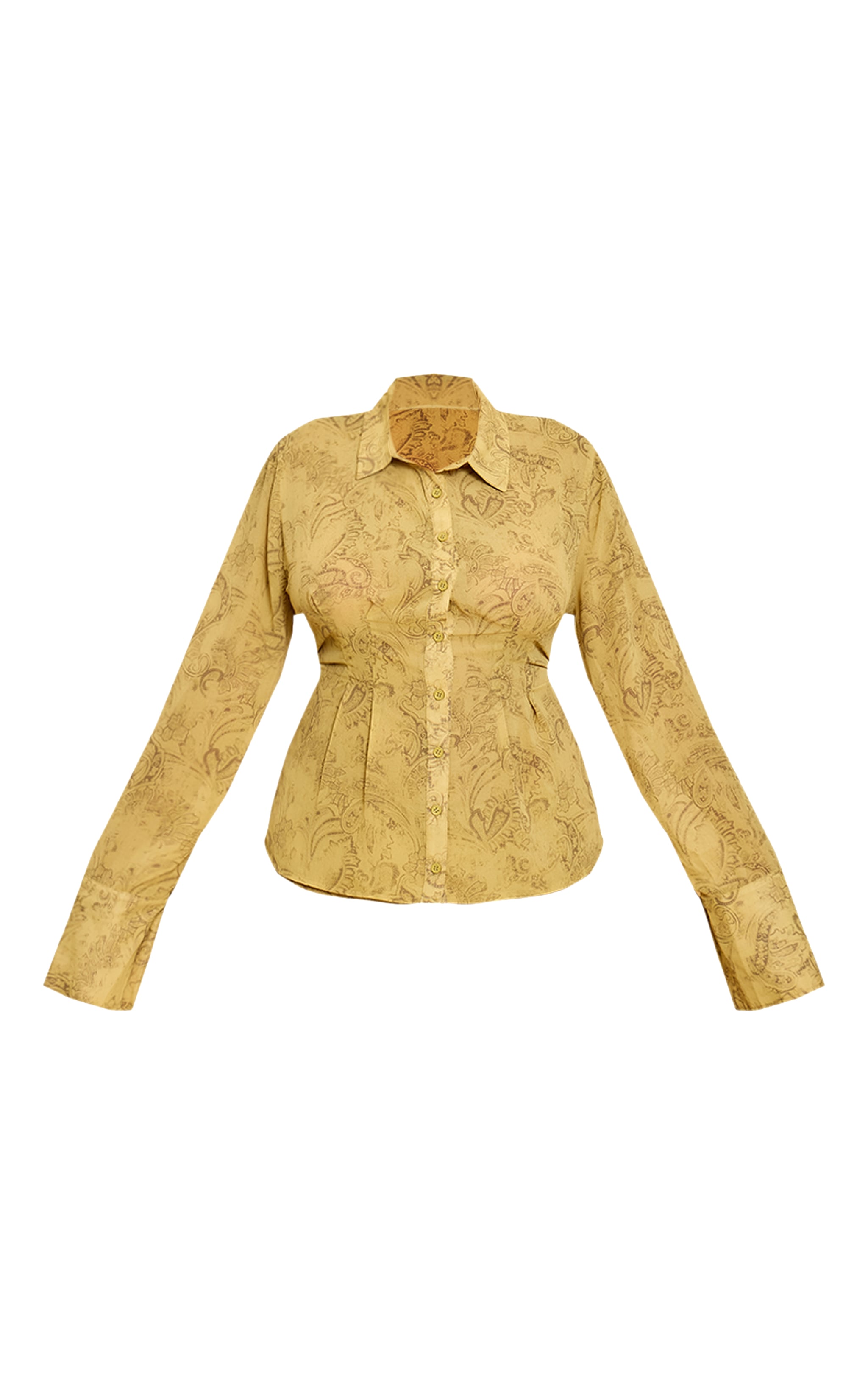 Plus Chartreuse Abstract Print Chiffon Cinched Waist Shirt image 5