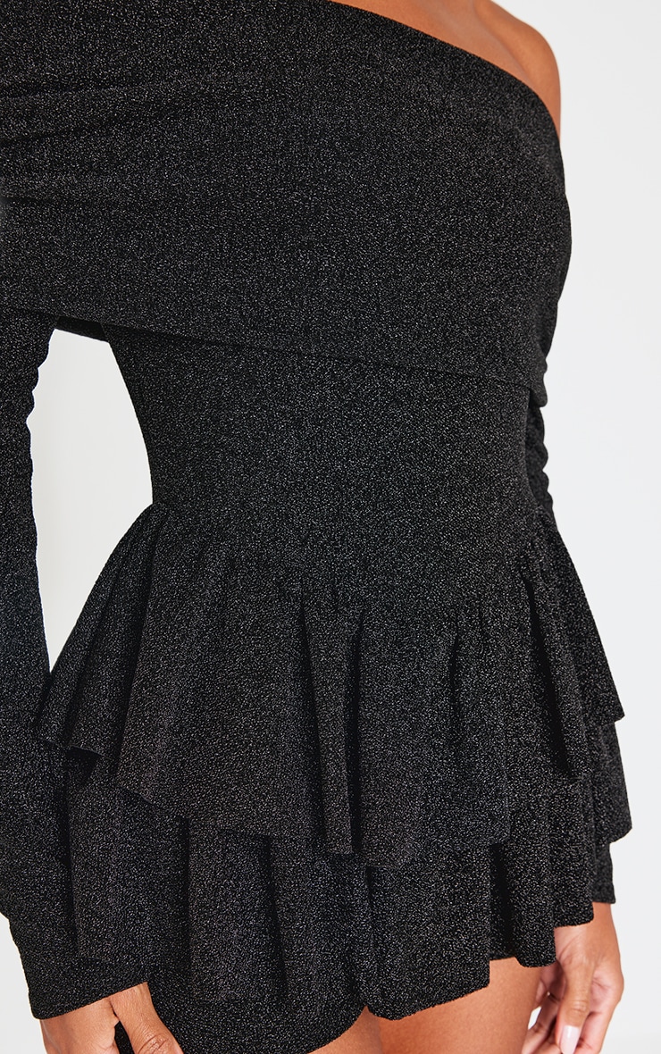 Black Glitter Bardot Long Sleeve Rara Playsuit image 4