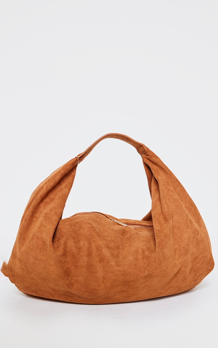 Tan Faux Suede Super Slouchy Tote Bag image 2