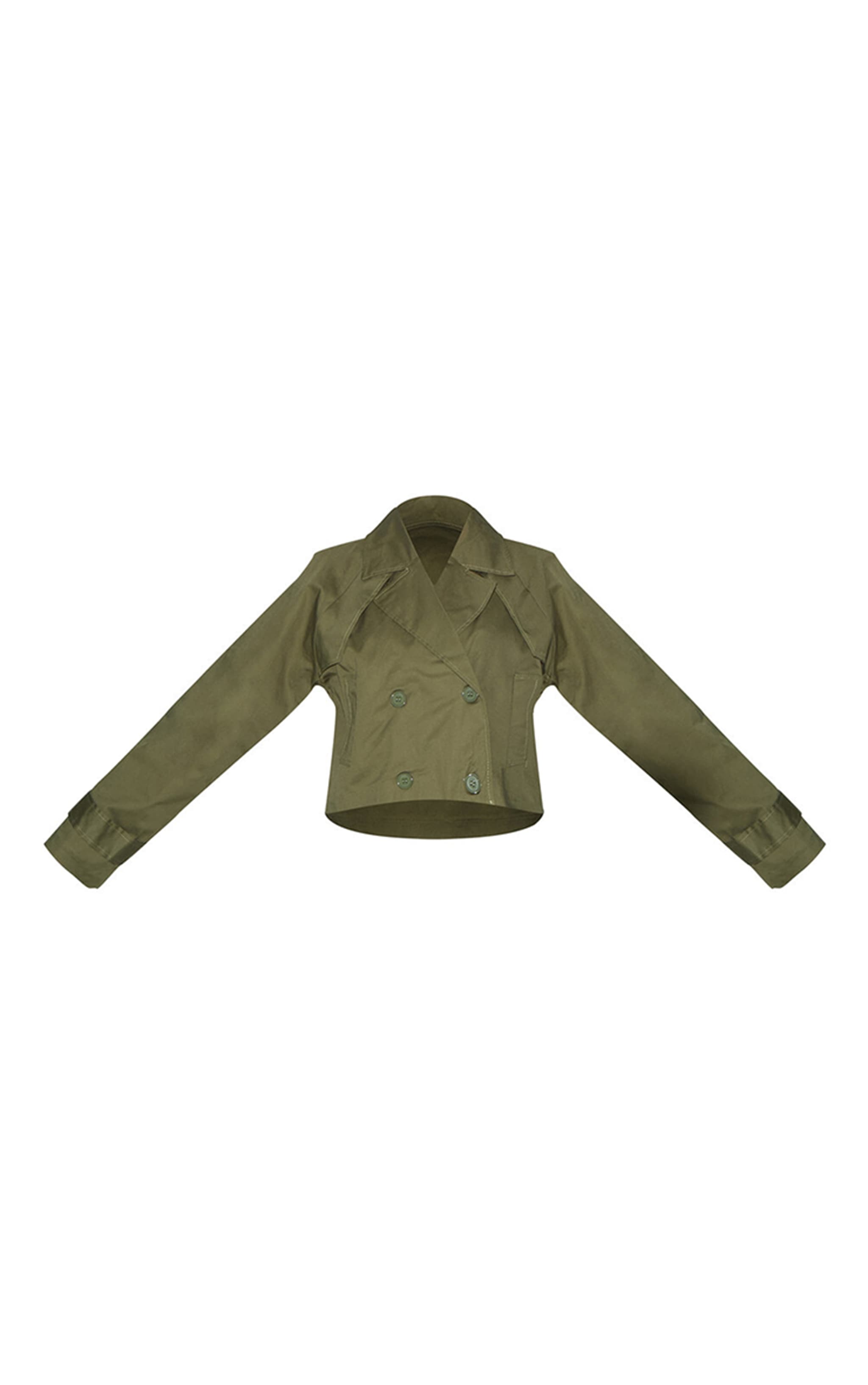 Khaki Cropped Storm Flap Detail Trench Coat image 5