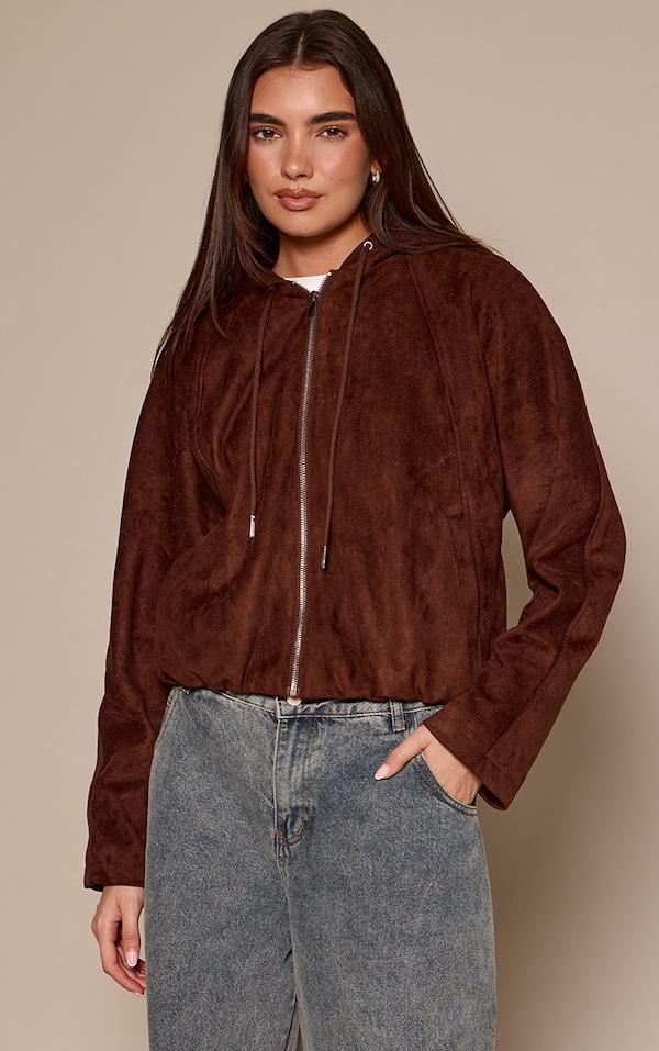 Veste en suédine chocolat foncé à capuche