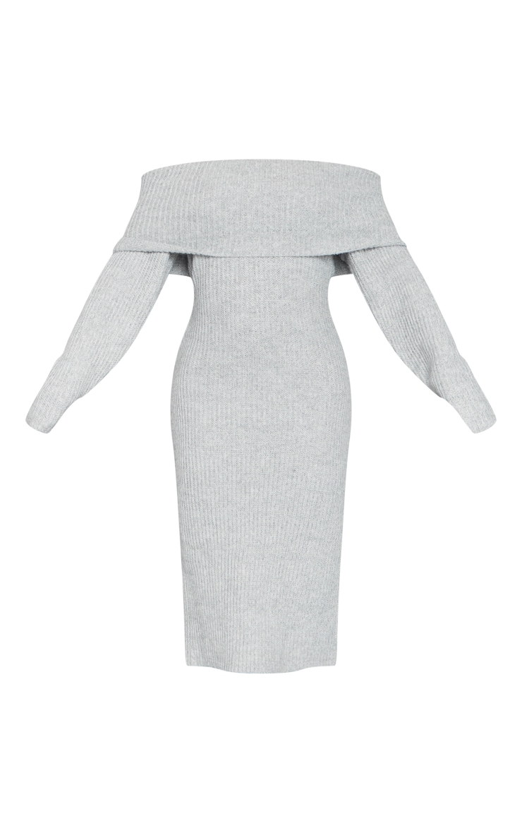 Grey Marl Fold Over Rib Knit Maxi Dress image 5