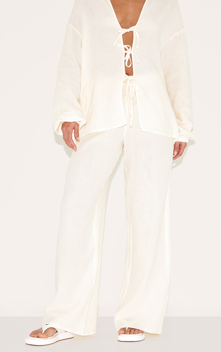 Pantalon large texturé en étamine crème, collection Tall image 2
