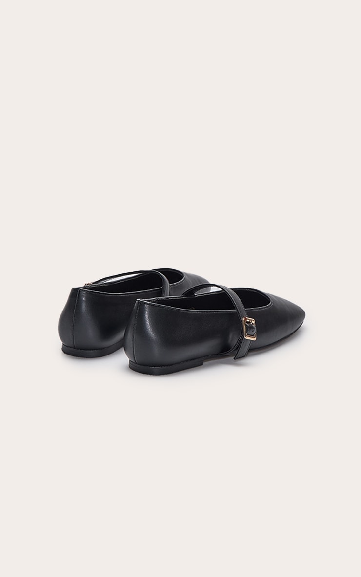 Black Buttery PU Square Toe Buckle Ballet Flats image 4