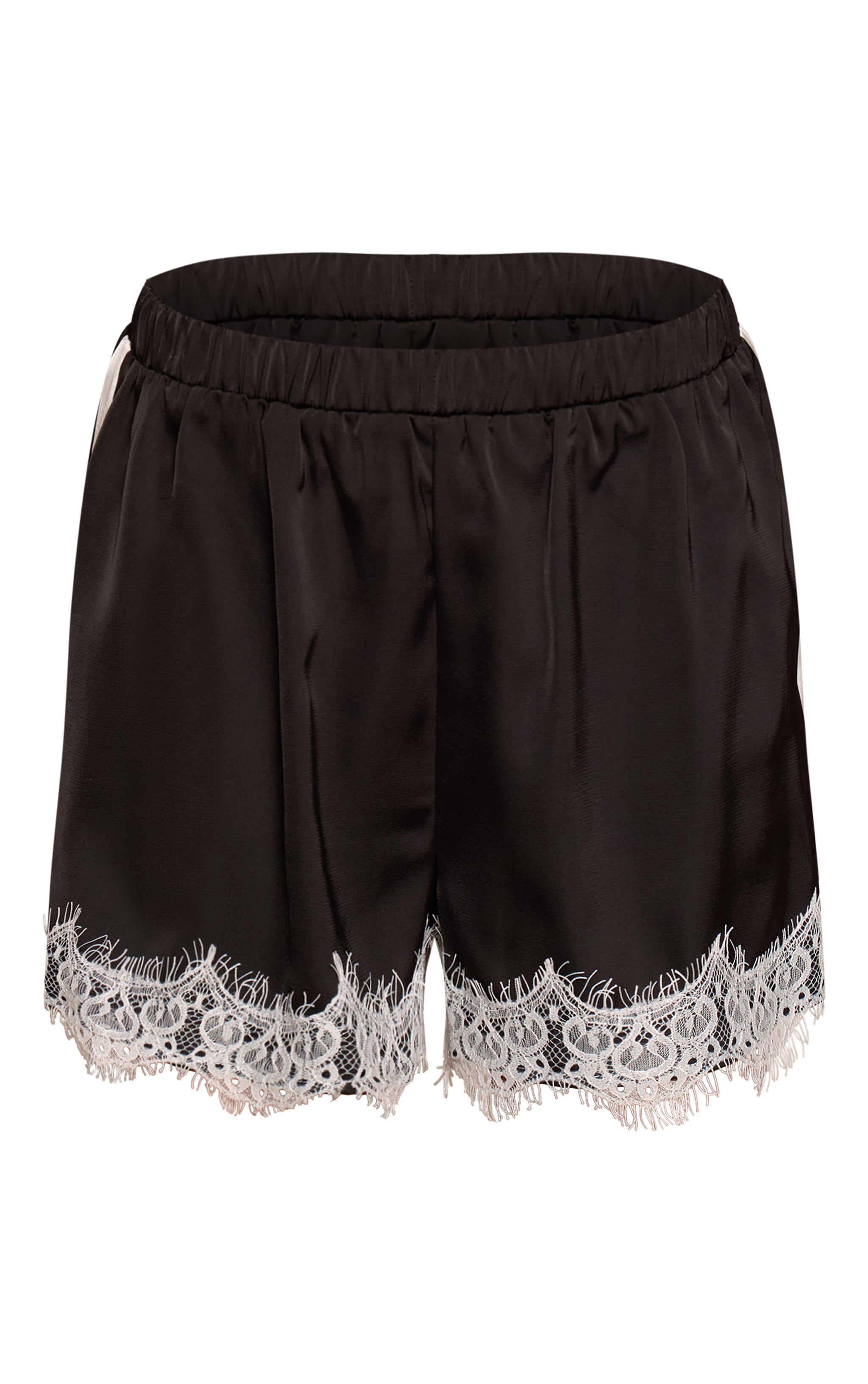 Black Contrast Lace Stripe Waistband Detail Shorts image 6