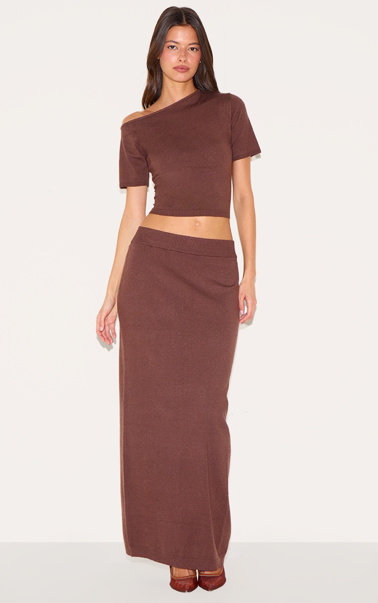 Chocolate Basic Knit Asymmetric Neckline Top image 3